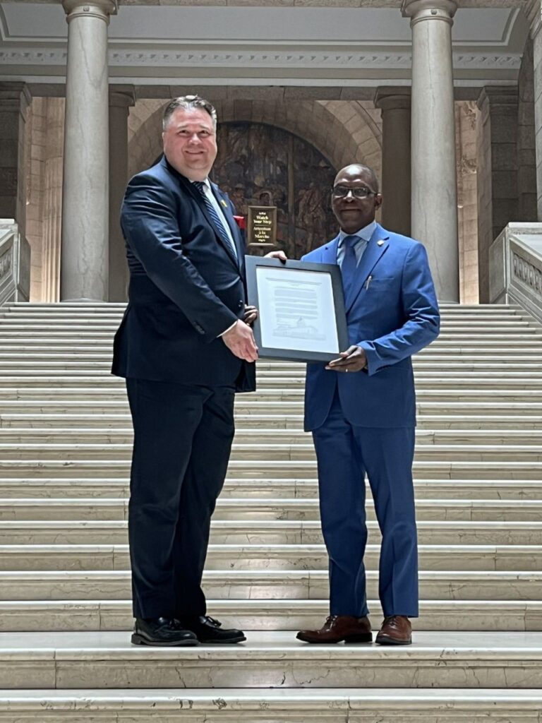 Hon. Mark Wasyliw honors Black Seniors Support Inc. with commendations at the Manitoba Legislative Assembly.